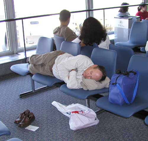 Richard snoozing at the Toronto airport